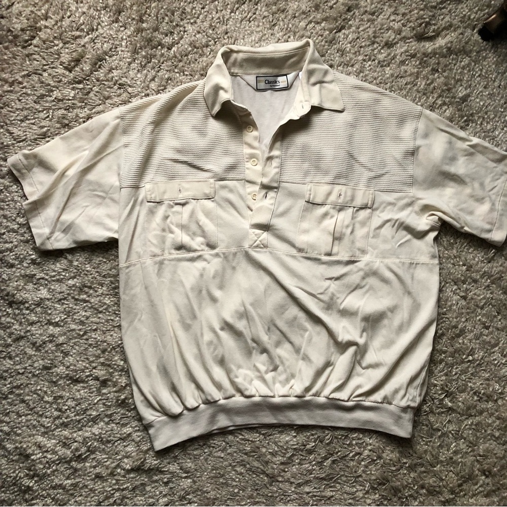 Vintage cream button up polo shirt
